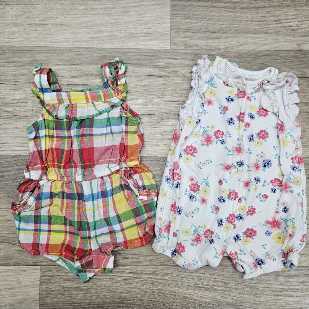 Baby Girl Floral Plaid One Piece Outfit Crown & Ivy Little Me 6 Months